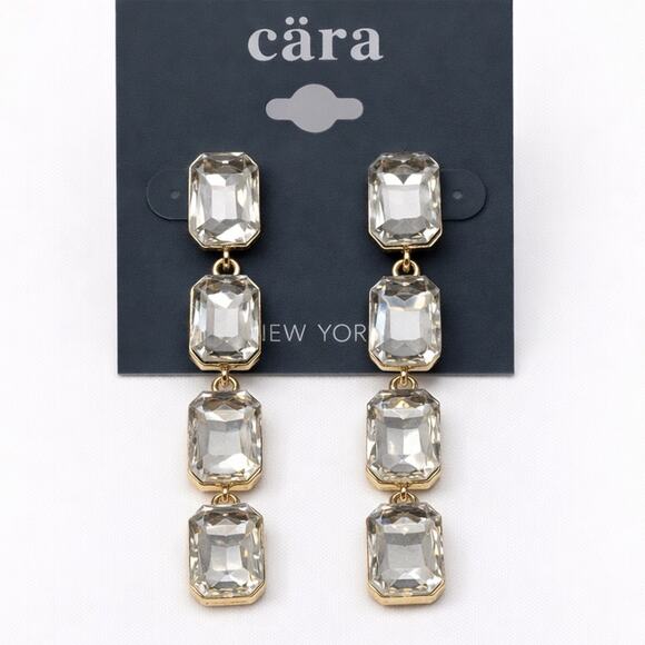 Cara Cara Jewelry - Cara Gold Tone Crystal Drop Earrings Square/Rectangle Dangle, NWT